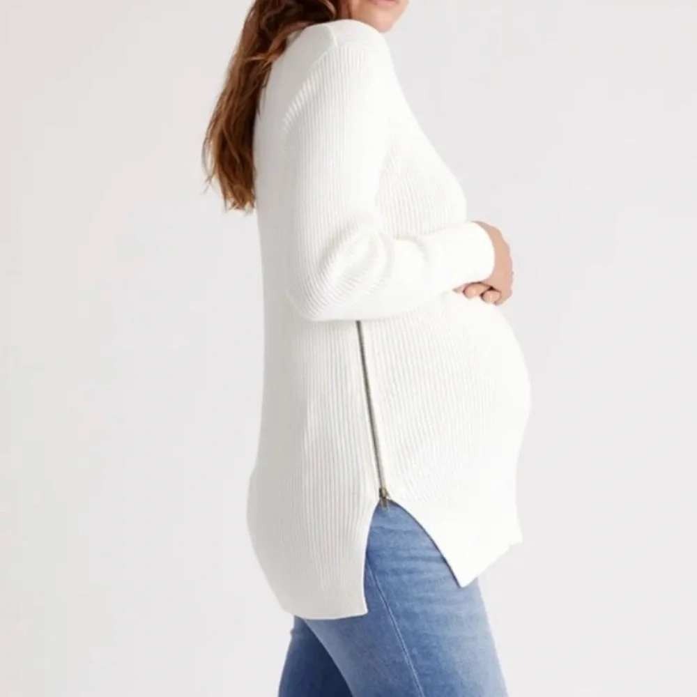 Quince Ivory Organic Cotton Fisherman Side Zip Maternity & Nursing Sweater S